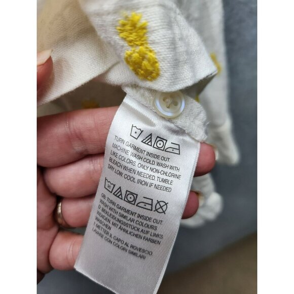 Isaac Mizrahi Live! Pineapple Embroider Linen-Blend Button-Up Shirt M - Picture 4 of 7